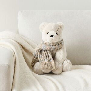 Pottery Barn Ivory Alpaca Cozy Bear Shaped Pillow 9X13” New